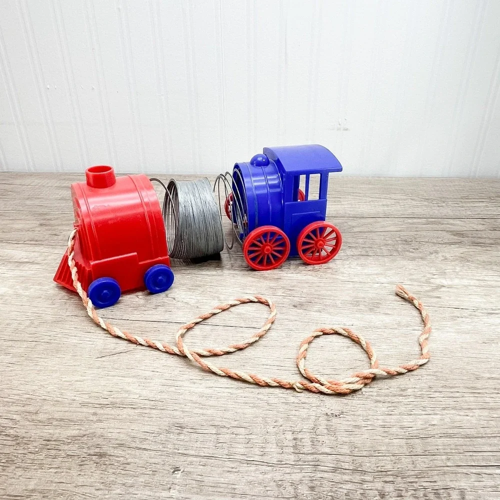 Vintage 1950s Pull Toy Slinky Train by James Industries Red‎ Blue Original